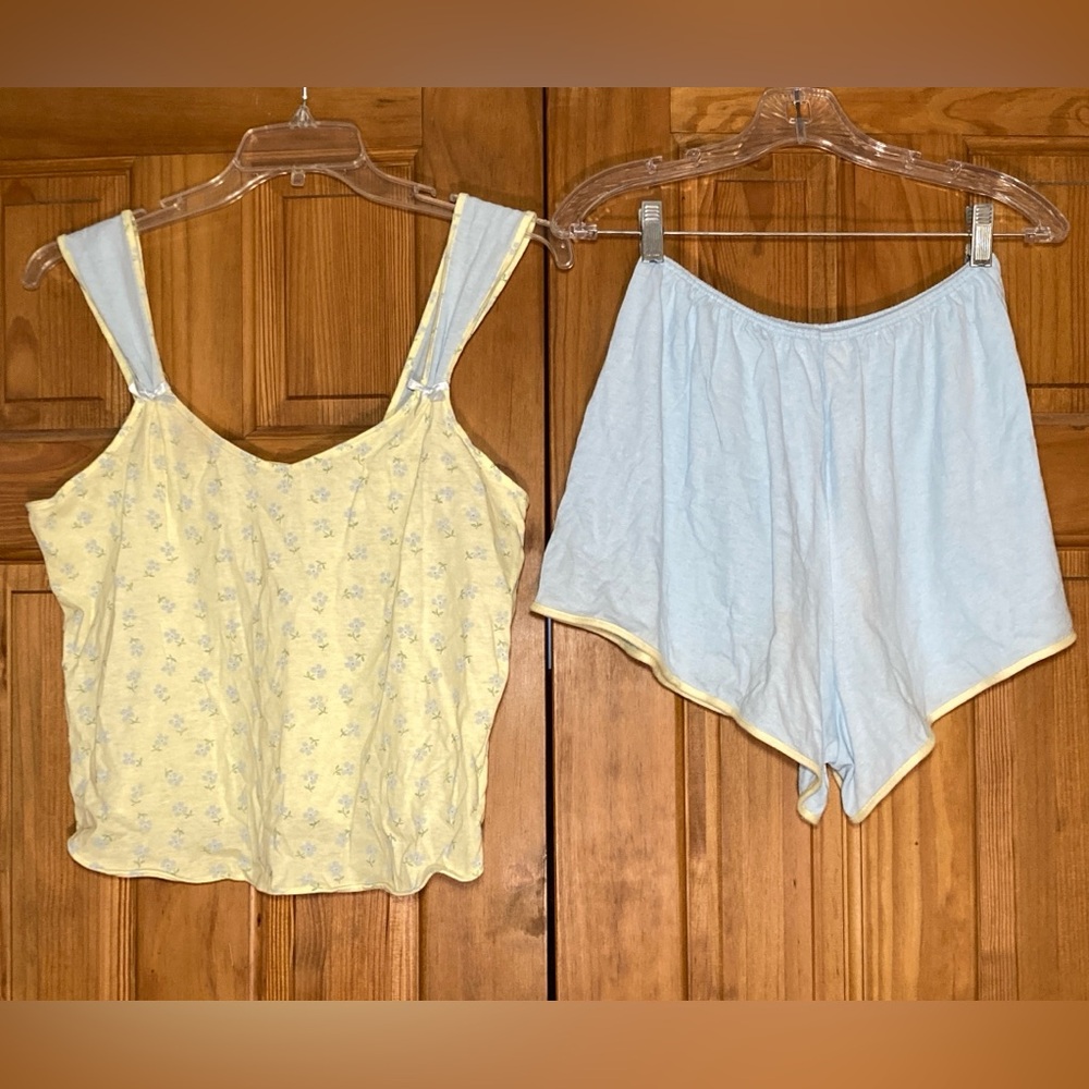 EUC Petra Fashions Vintage 90s Pajama Set Yellow Blue Size L Large